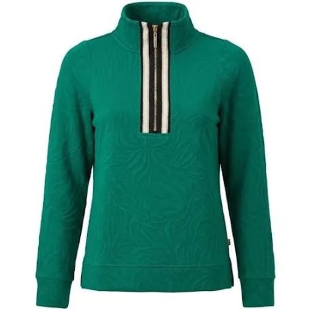 Mary Square Womens Emerald Green Jacquard Palm Leaf Quarter Zip Pullover Small